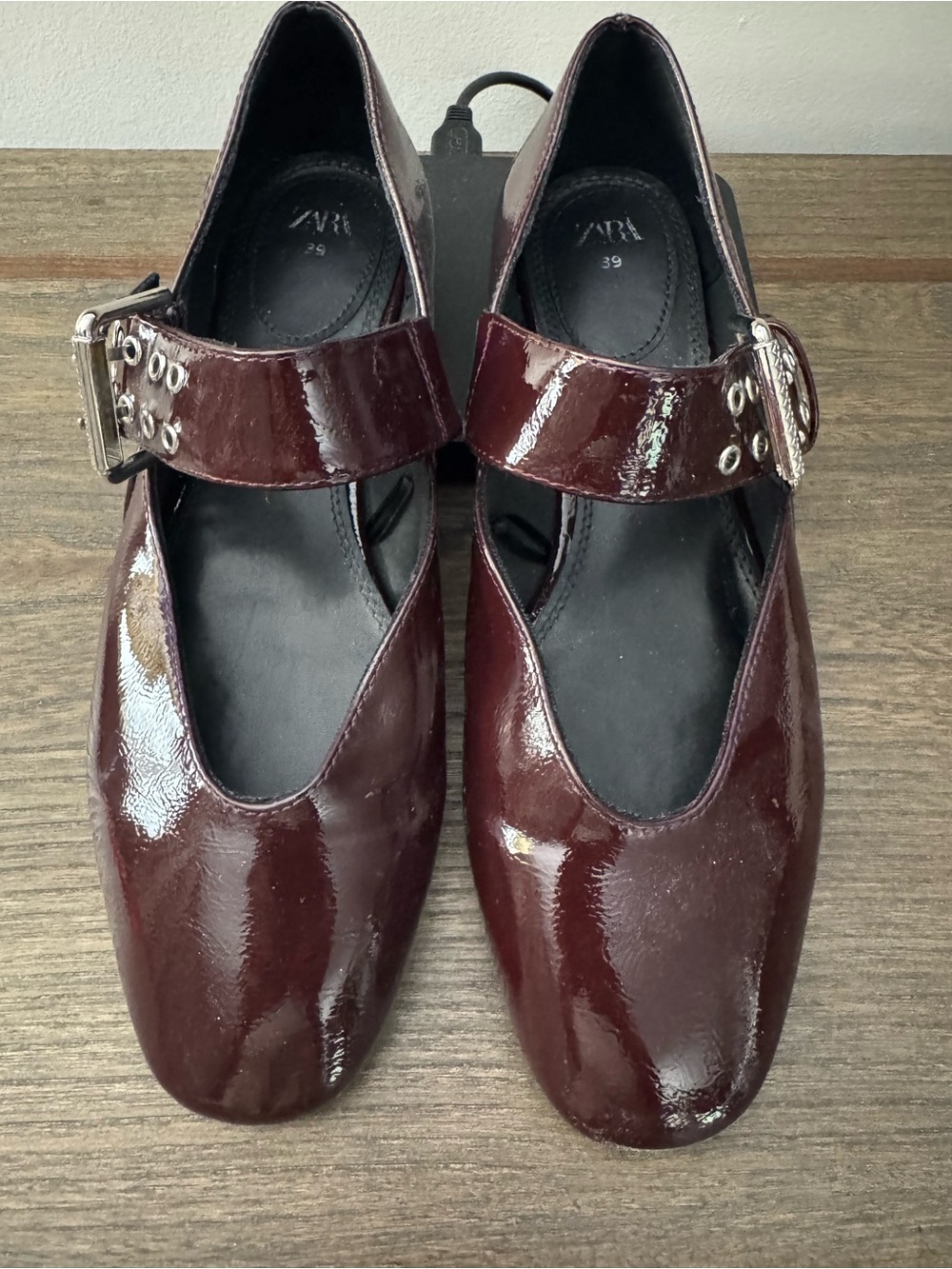 ZARA Patent Mary Jane Shoes in Burgundy
